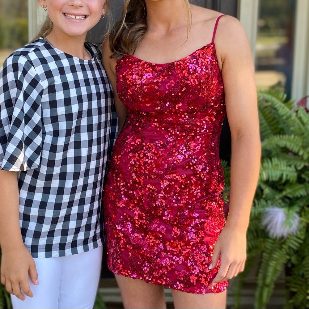 Maroon Red Aleta Beaded Mini/Short Homecoming Formal Dress Size 0